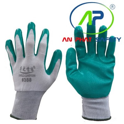 NAVI-Găng tay polyester phủ PU Natri lòng (trắng-xanh lá) 35 g Size M